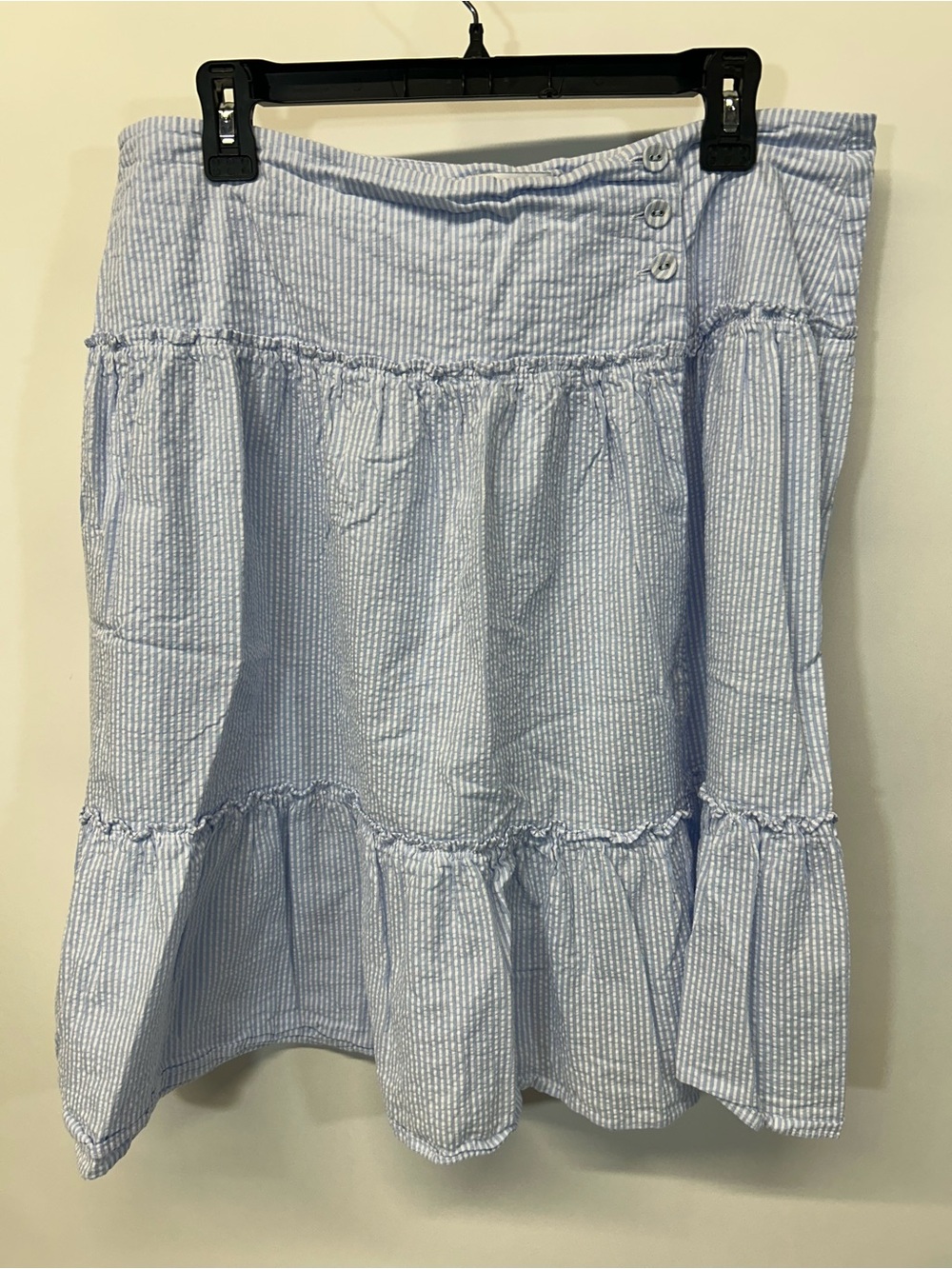 Princess Polly Light Blue Seersucker Tiered A-Line Skirt size 10